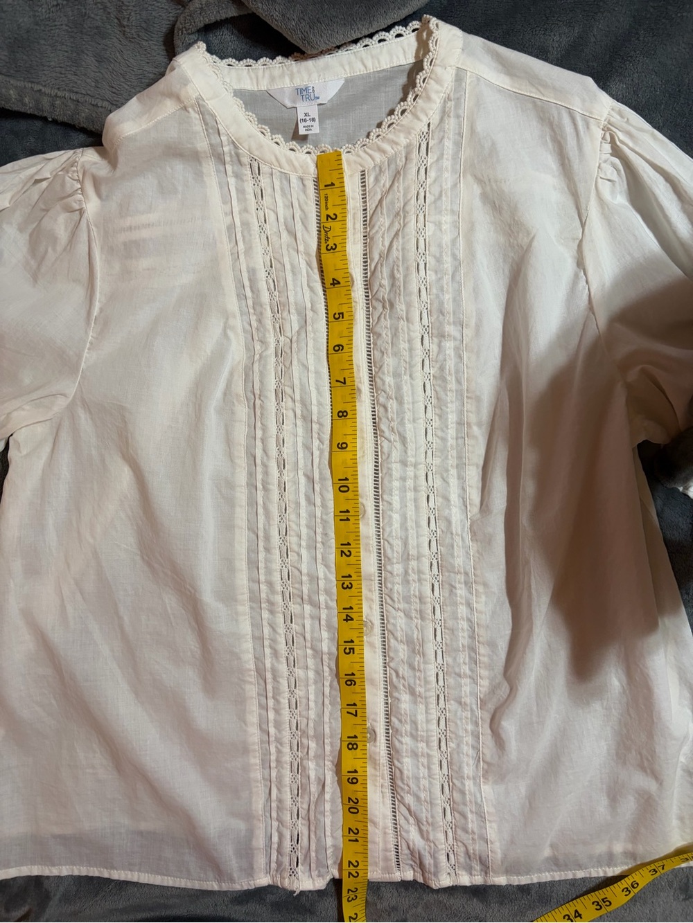 Cream Pintuck Lace-Trim Button Front Blouse
Soft, Feminine - Picture 8 of 10